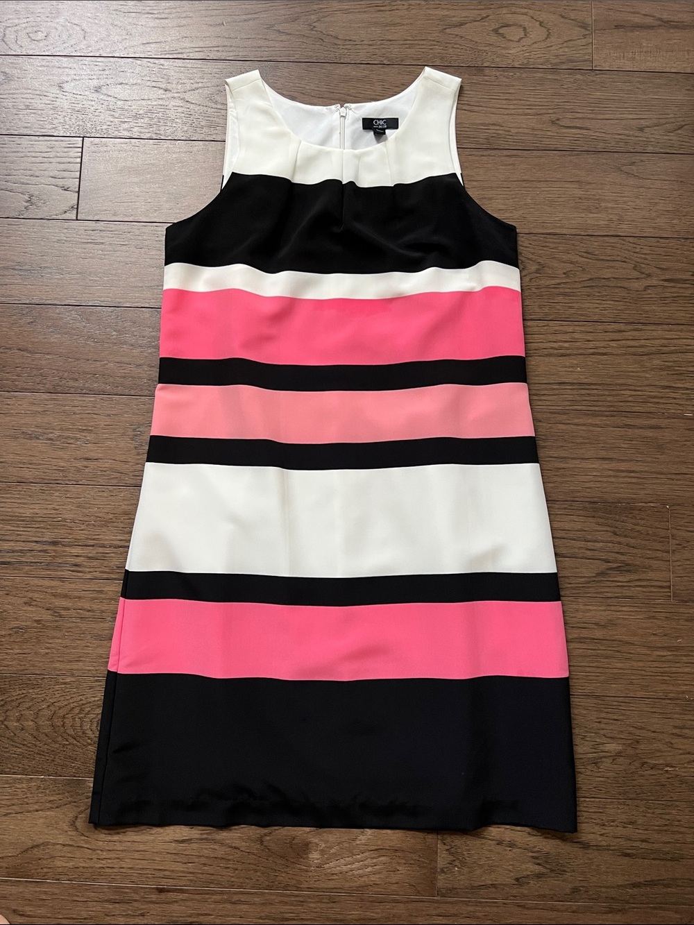 Lined Colorblock Sleeveless Shift Dress - Pink/Black/White